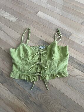 emory park Lime Tie-Front Textured Crop Top